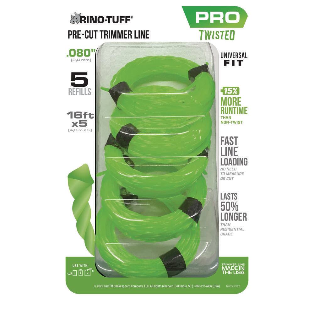 Rino-Tuff Universal Fit .080 in. x 16 ft. Precut Pro Twisted Line for Gas and Select Cordless String Grass TrimmerLawn Edg 17665