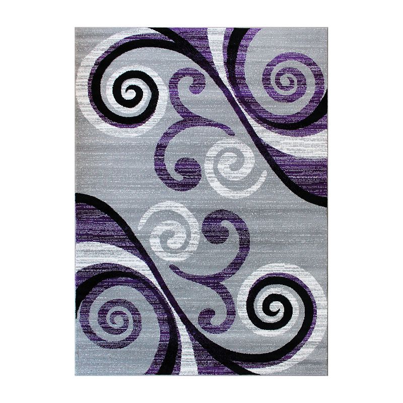 Masada Rugs Masada Rugs Stephanie Collection 8'x10' Area Rug with Modern Contemporary Design in Purple， Gray， Black and White - Design 1100