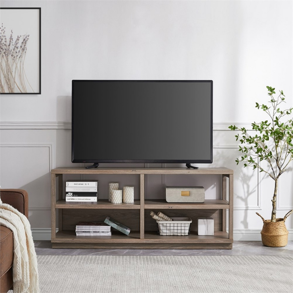 Pemberly Row Traditional 55 quotTV Stand in Gray Wash (TVs up to 60 quot)   Transitional   Entertainment Centers And Tv Stands   by Homesquare  Houzz