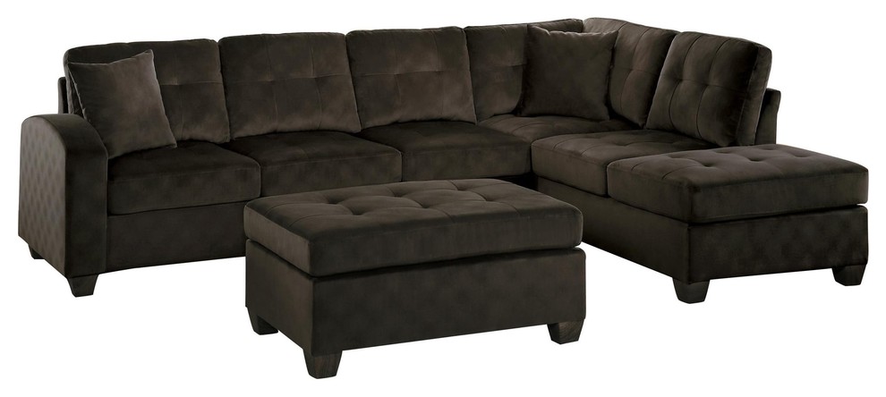 3 Piece Elburn Reversible Chaise Sectional and Ottoman  Chocolate Fabric   Transitional   Living Room Furniture Sets   by AMOC  Houzz