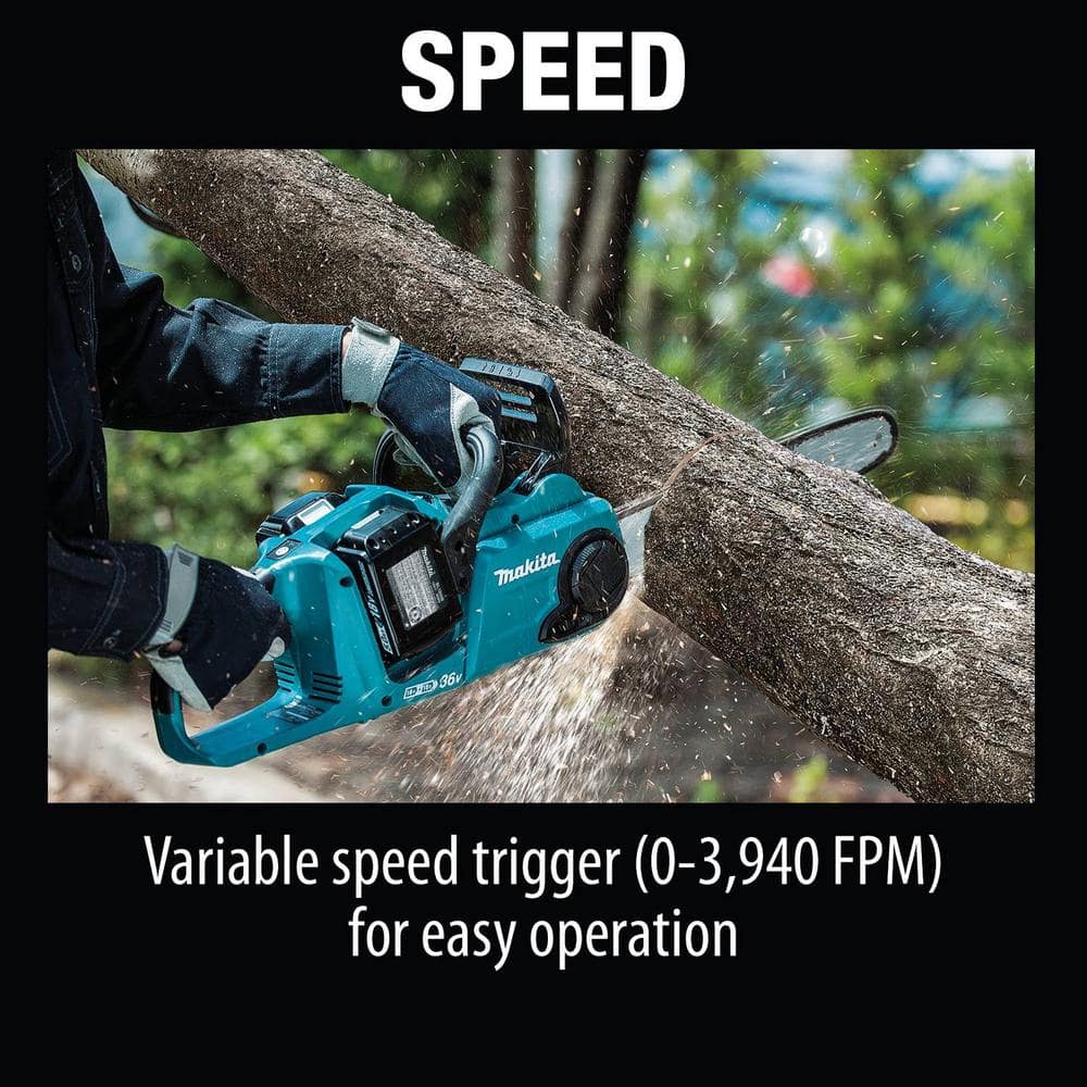 Makita 14 in. 18-Volt X2 (36-Volt) LXT Lithium-Ion Brushless Battery Chain Saw Kit with Four 5.0 Ah Batteries and Charger XCU03PT1