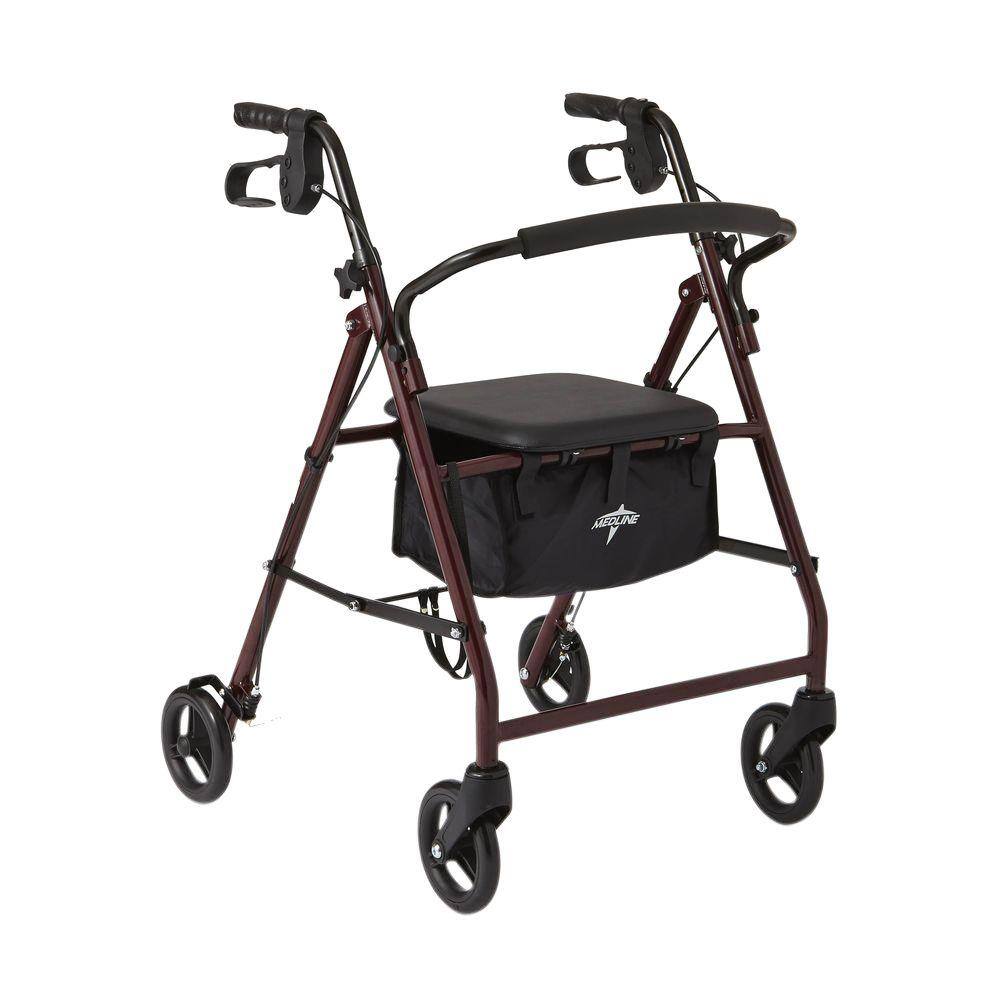 Medline Steel Lightweight Folding 4-Wheel Rollator in Red MDS86850ES