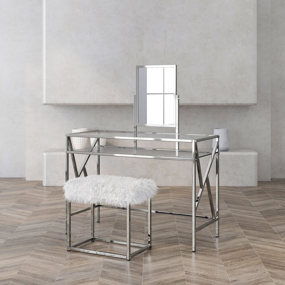 DH LUX Glam Glass Vanity Table and Stool Set by Denhour