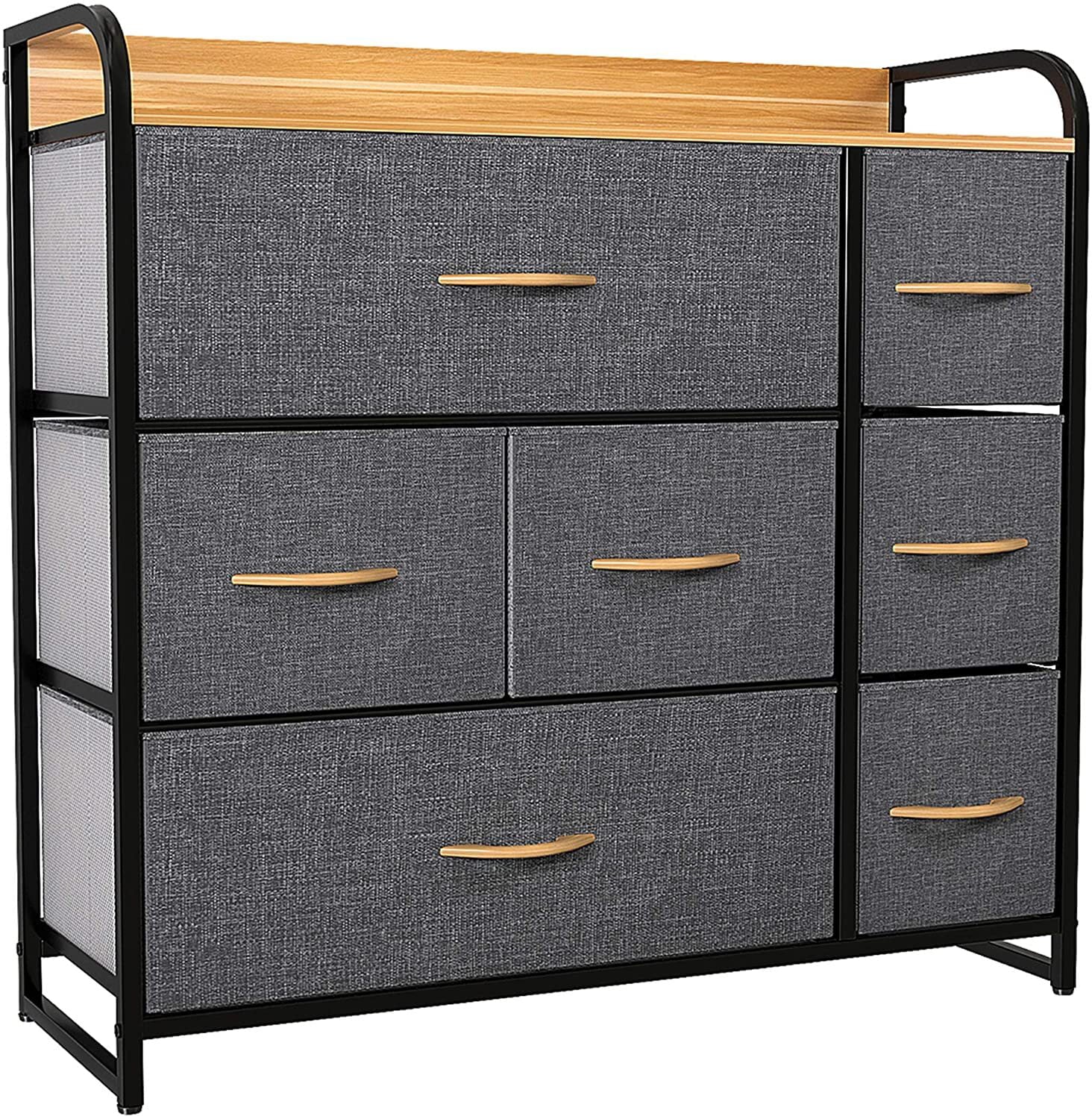 YITAHOME 7 Drawers Dresser Fabric Storage Tower Wooden Top Shelf Modern Organizer, Dark Gray