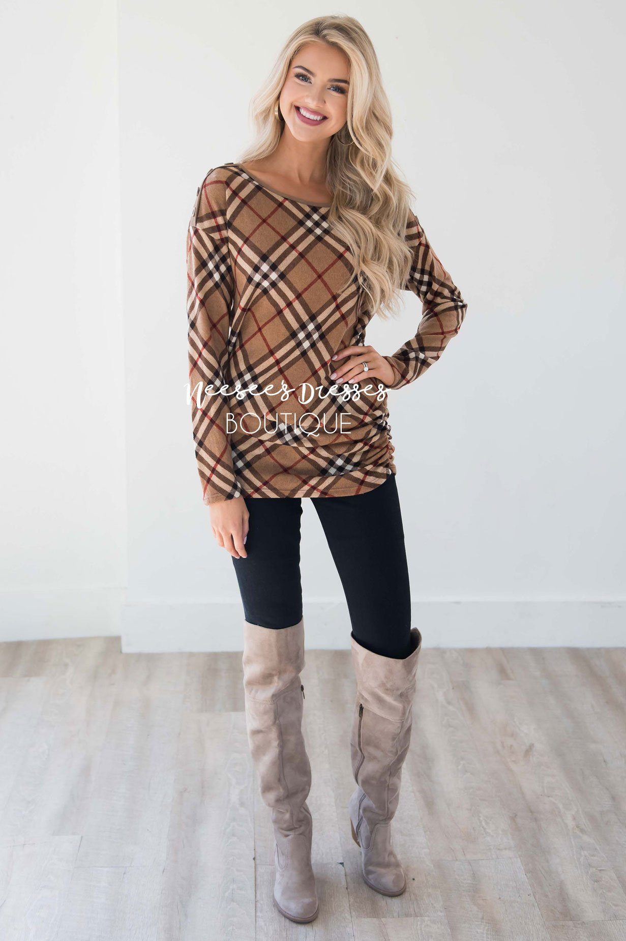 Plaid Sweater with Button Shoulders