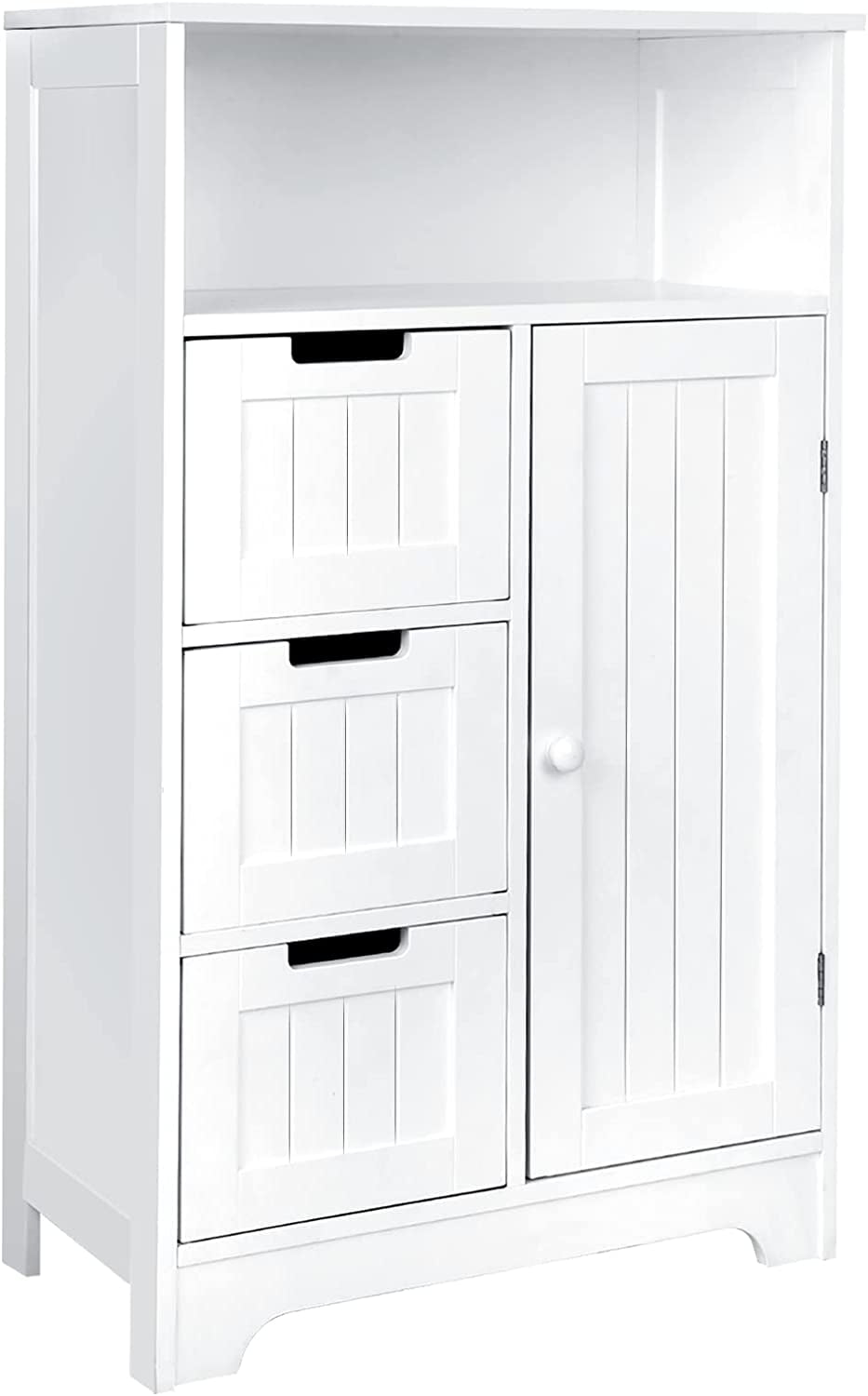 TUSY Bathroom Floor Cabinet Wooden Storage Organizer Cabinet 3 Drawers &1 Cupboard for Kitchen Living Room White