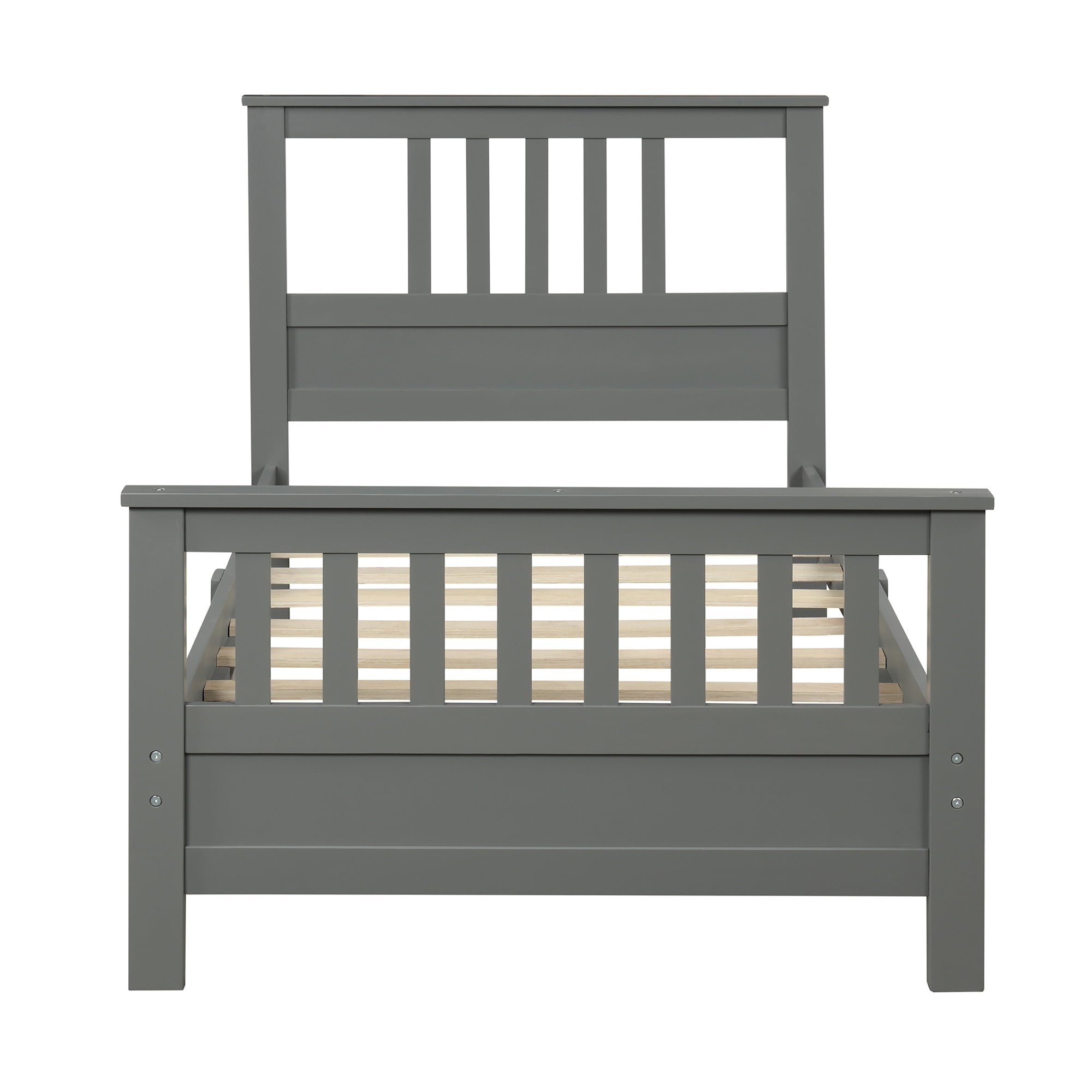 Euroco Wood Platform Bed with Headboard and Footboard, Twin for Kids (Gray)