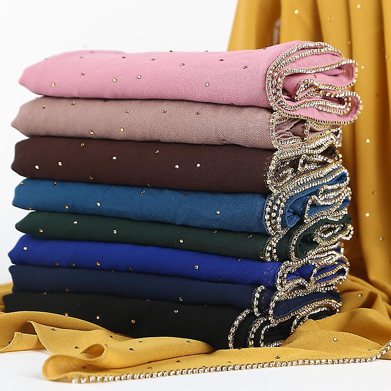 2pcs Women Soft Chiffon Rhinestone Long Scarf Shawl Fashion Muslim Hijab Head Wrap Scarves