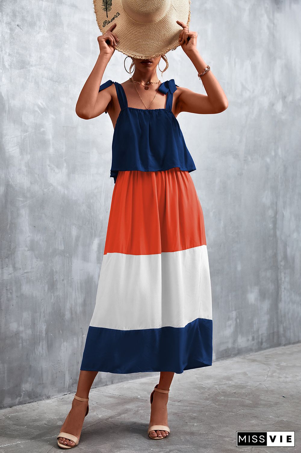 Tie Strap Color Block Maxi Dress