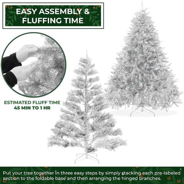 7.5FT Silver Artificial Holiday Christmas Tree with Metal Stand