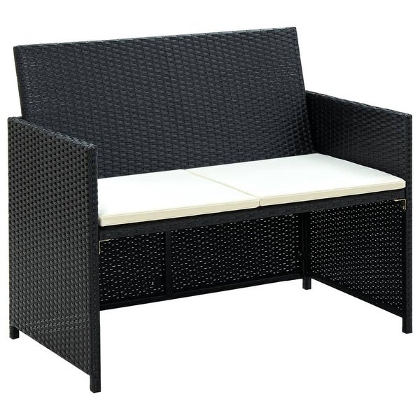 4 Piece Patio Lounge with Cushions Set Poly Rattan Black