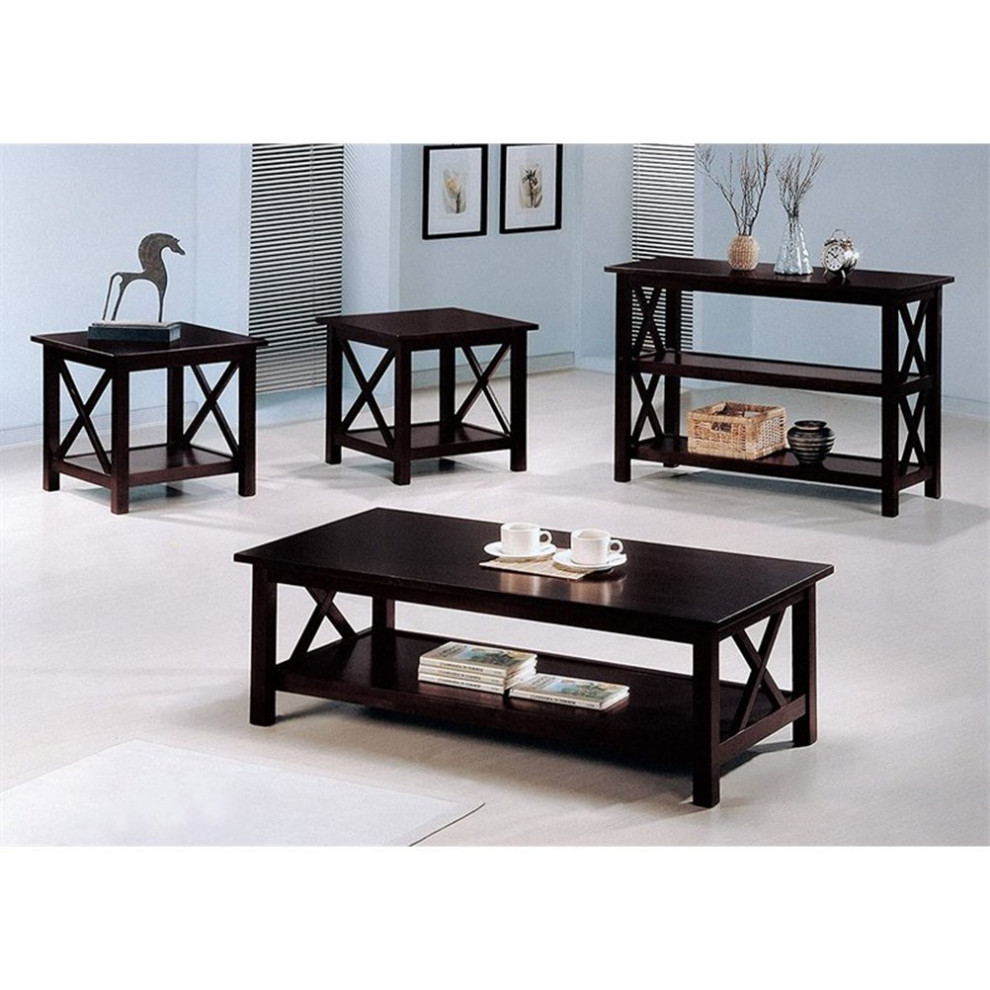 Catania Modern / Contemporary 3 Piece Wood Coffee Table Set in Dark Brown   Transitional   Coffee Table Sets   by Homesquare  Houzz