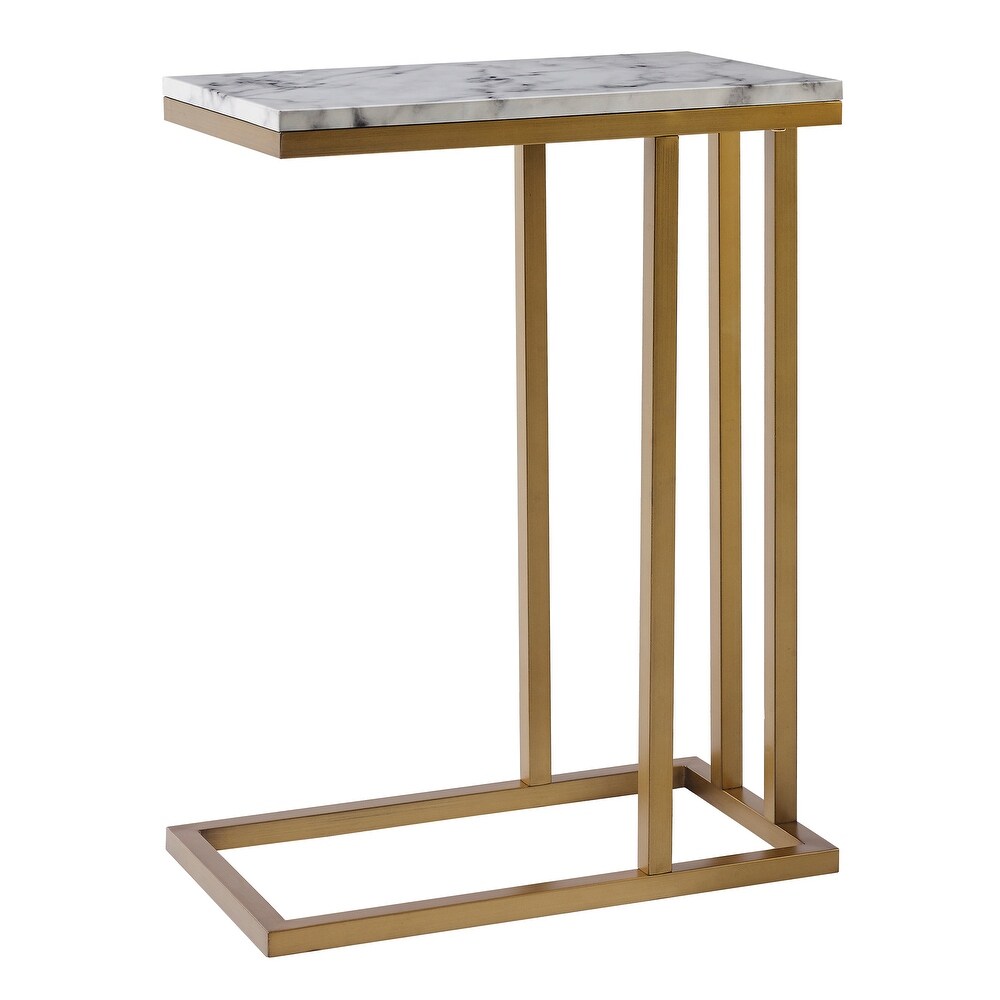 Teamson Home   Marmo C Shape Table   Faux Marble / Brass