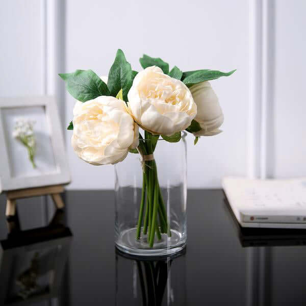 5 Flower Head Beige Peony Bouquet Artificial Silk Peonies Spray