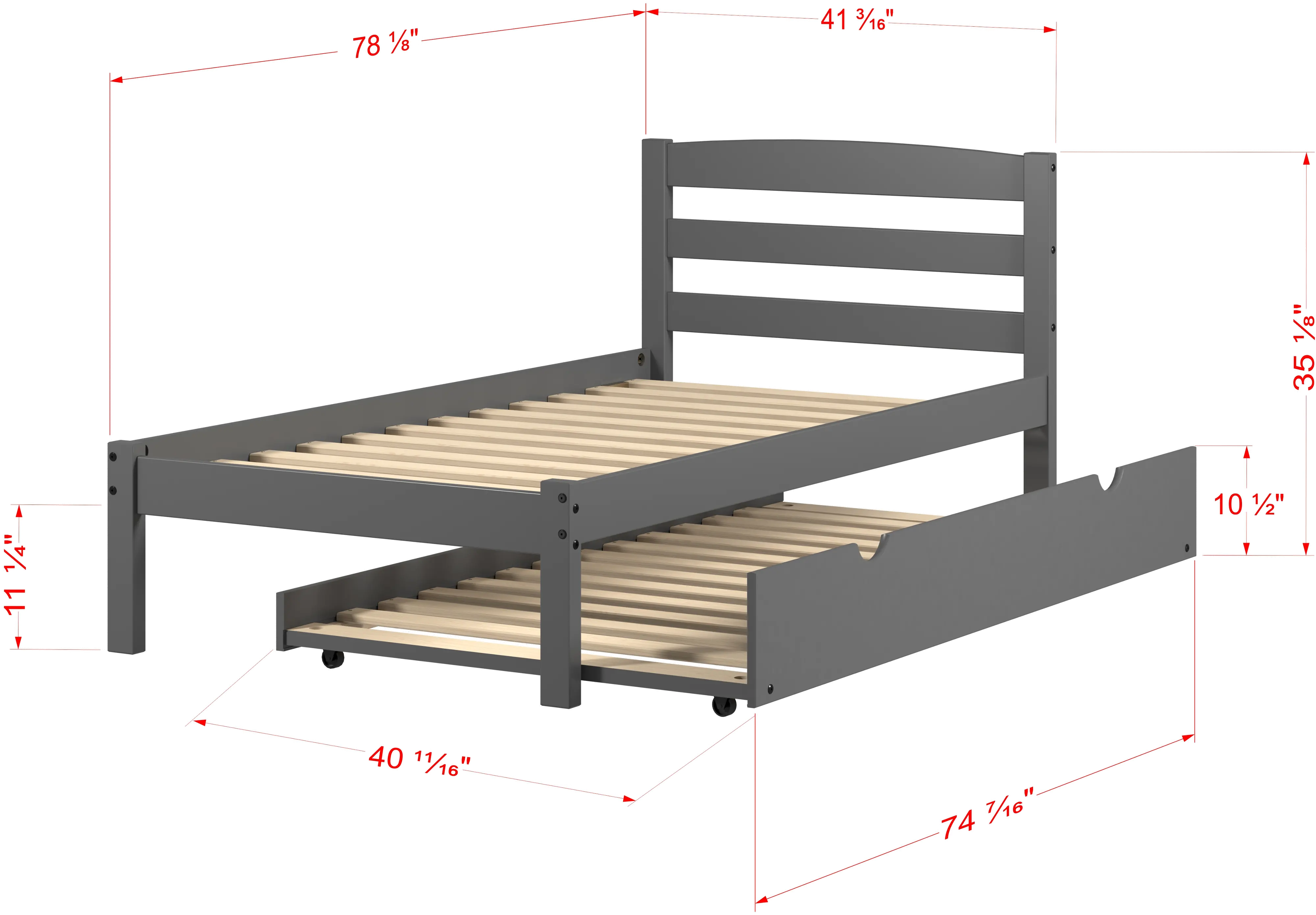 Econo Gray Twin Bed with Trundle