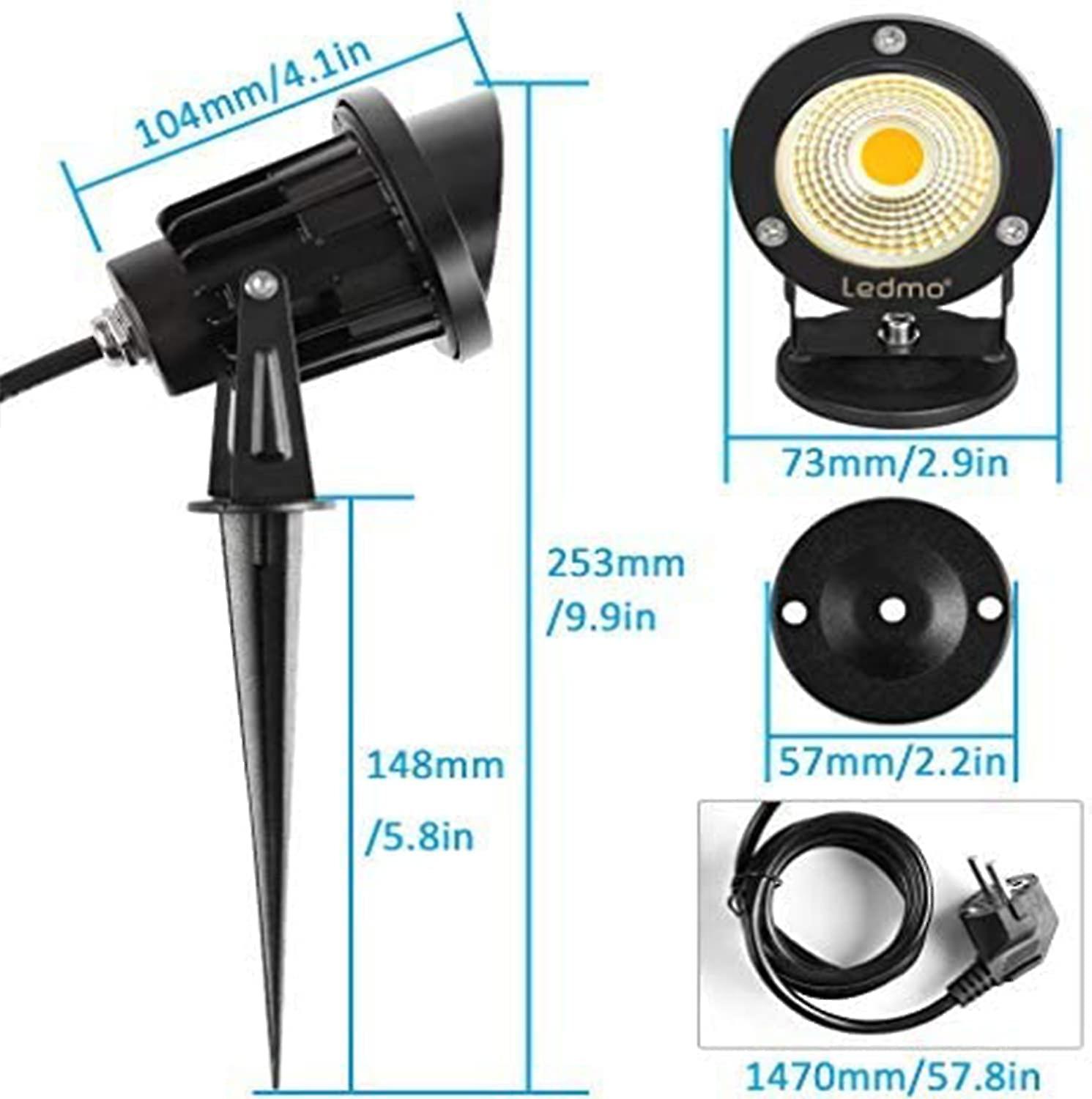 2pc 9w Outdoor Led Spot Lights With Stake 6000k Ip65 Waterproof Rotatin