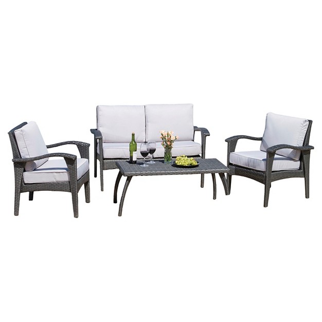 Honolulu Outdoor 4pc Wicker Seating Set And Cushions Christopher Knight Home