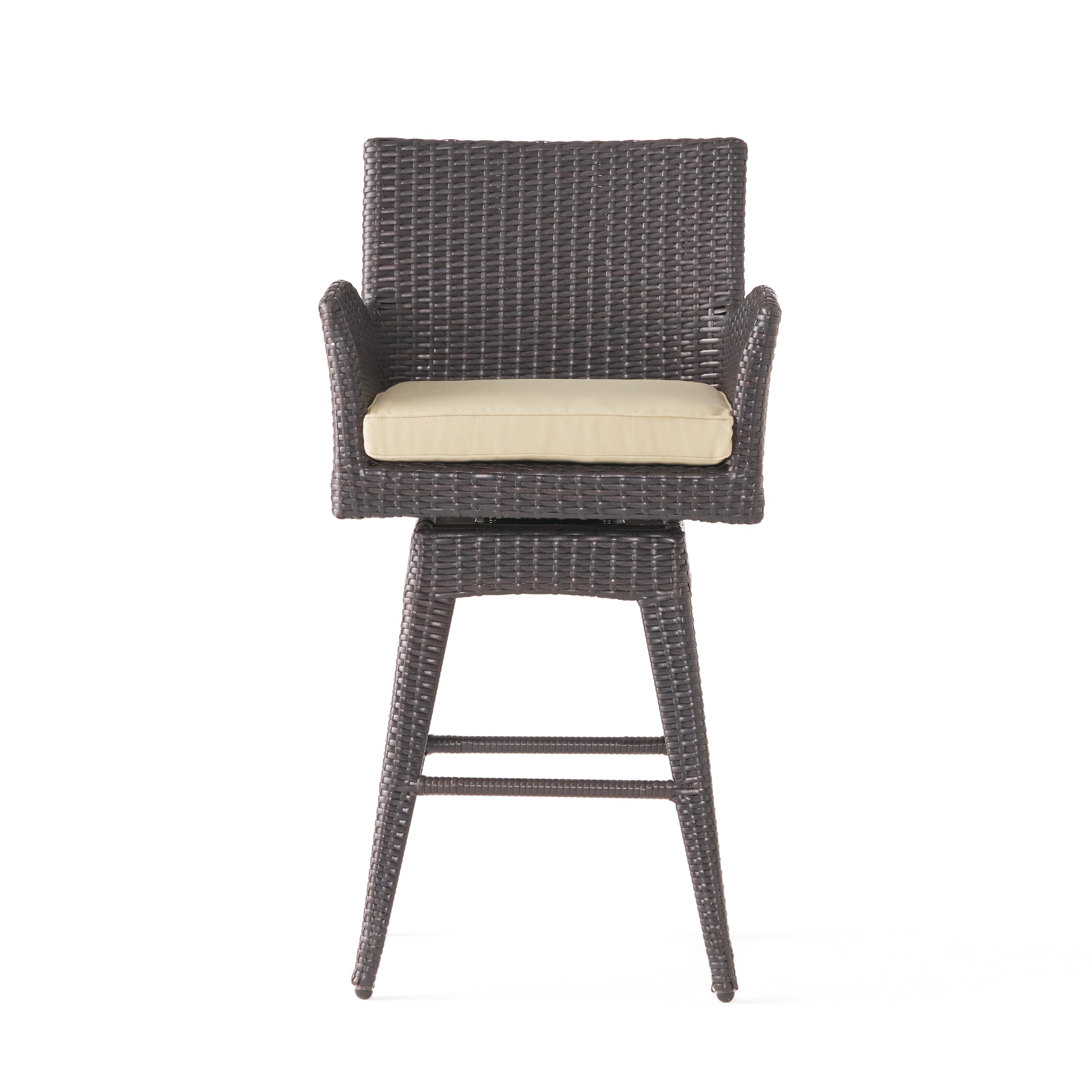 Royer Modern Outdoor Multi-Brown Wicker Swivel Barstool with Tapered Legs