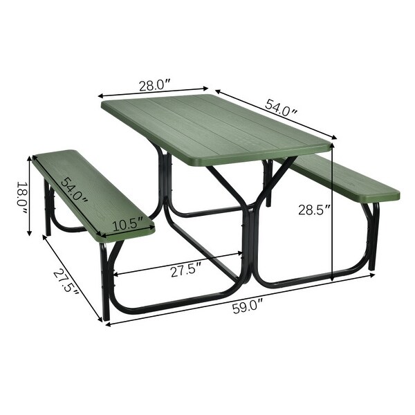 HDPE Outdoor Picnic Table Bench Set with Metal Base