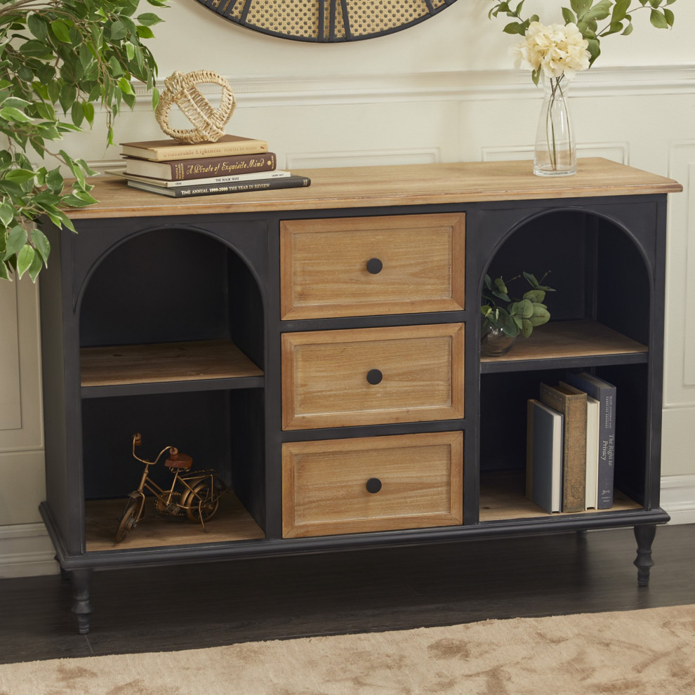 Rustic Console Table  Wood Frame With U Shaped Accents  amp3 Drawers  Black/Brown   Industrial   Console Tables   by Decor Love  Houzz