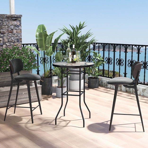 Costway 38 x27 x27 Patio Round Counter Height Bar Table Withtempered Glass Tabletop Poolside