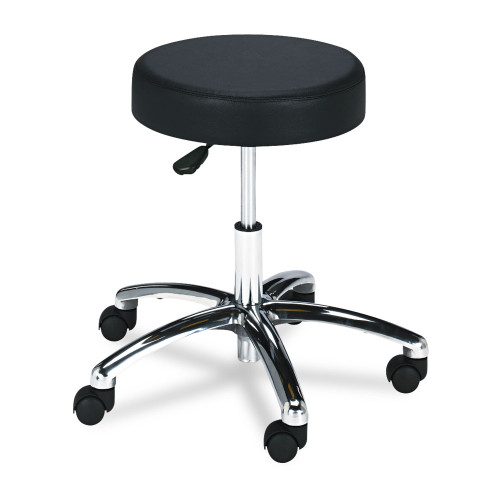 Safco Pneumatic Lab Stool， Backless， Supports Up to 250 lb， 17 to 22 Seat Height， Black Seat， Chrome Base (3431BL)