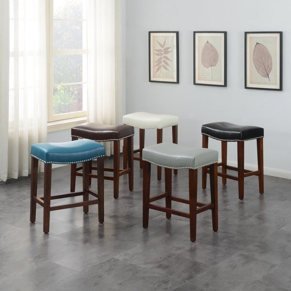 Classic Bonded Leather Barstool with Rubber wood leg (Set of 2)