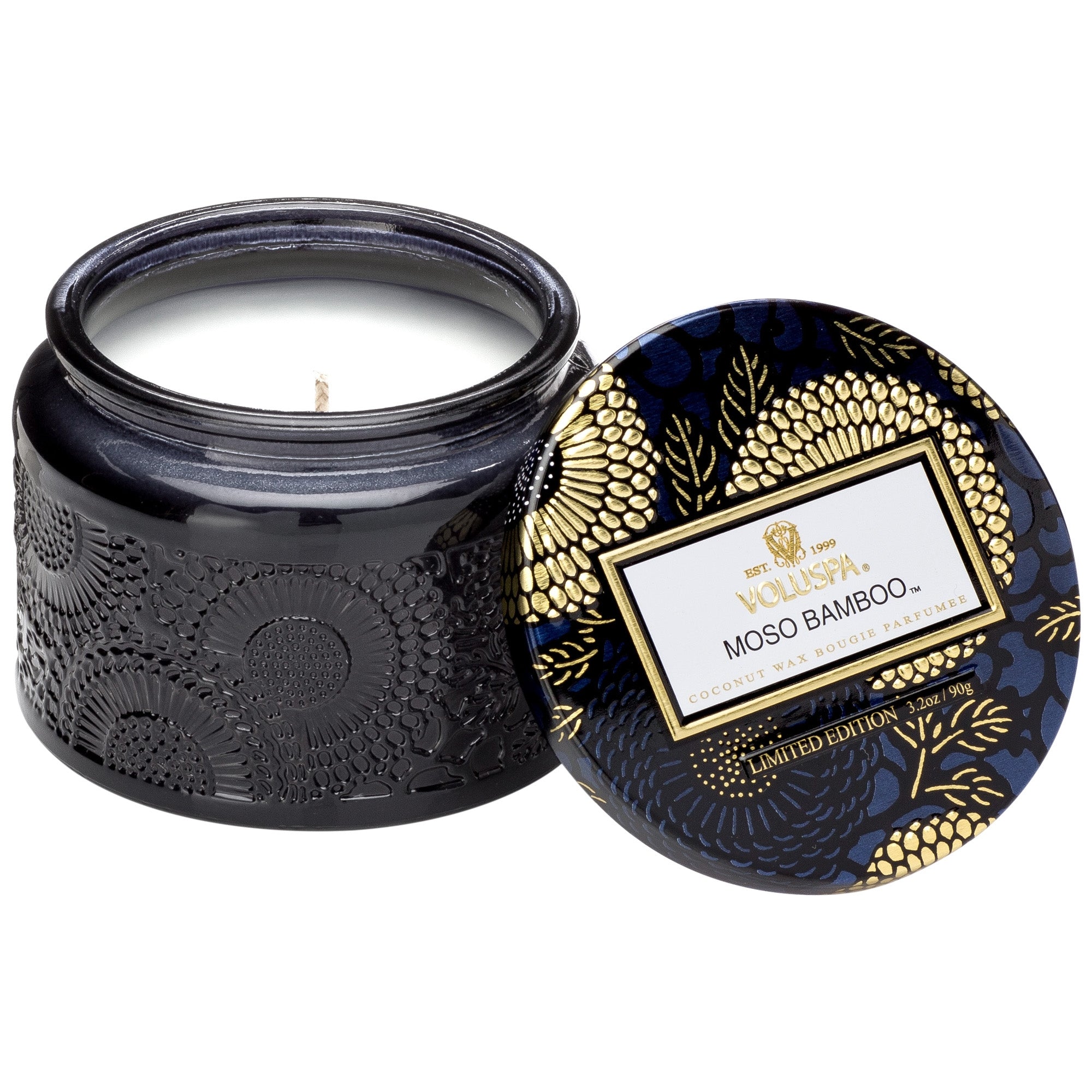 Petite Embossed Glass Jar Candle in Moso Bamboo