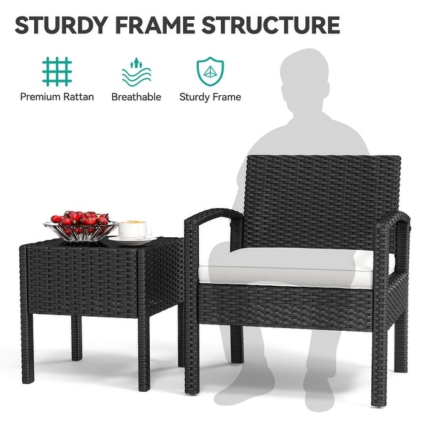 Moasis 3Piece Outdoor Bistro Set PE Rattan Chairs with Cushions