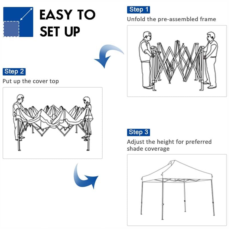 10 x 10 FT Pop Up Canopy Tent Portable Folding Event Party Tent Adjustable with Roller Bag