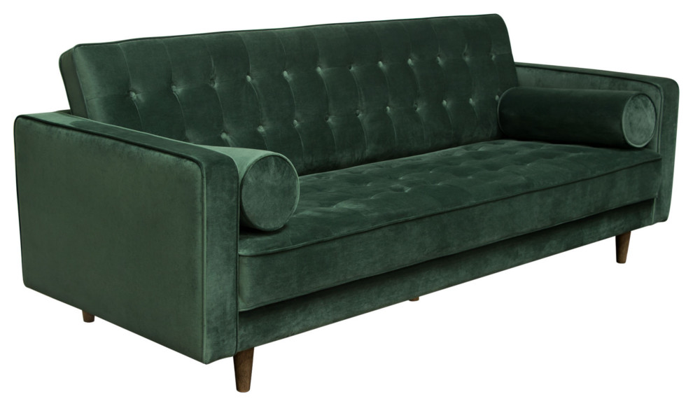 Juniper Tufted Sofa  Champagne Gray Velvet With/2 Bolster Pillows   Midcentury   Sofas   by Kolibri Decor  Houzz