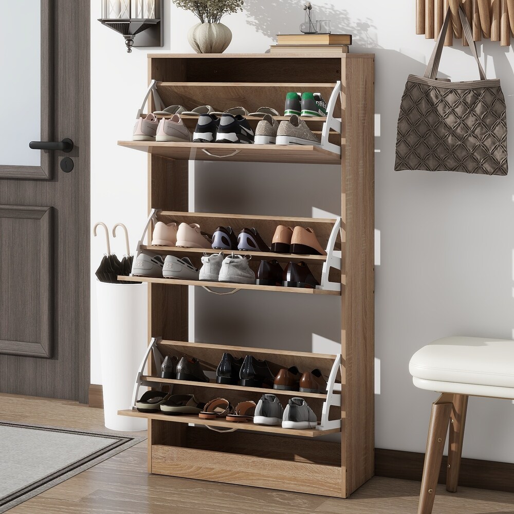 3 Drawer Shoe Storage Cabinet  3 Tier Wood Shoe Rack Storage Organizer