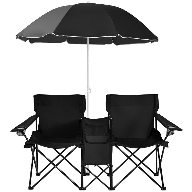 Portable Folding Picnic Double Chair W umbrella Table Cooler Beach Camping Turquoise black red gray