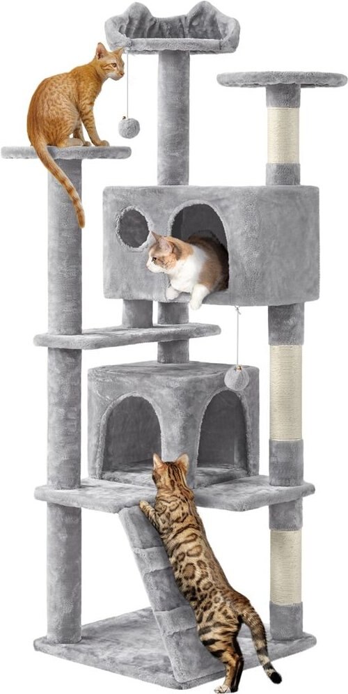 Yaheetech 61.5-in Plush Scratching Tree w/2 Condos Cat Tree