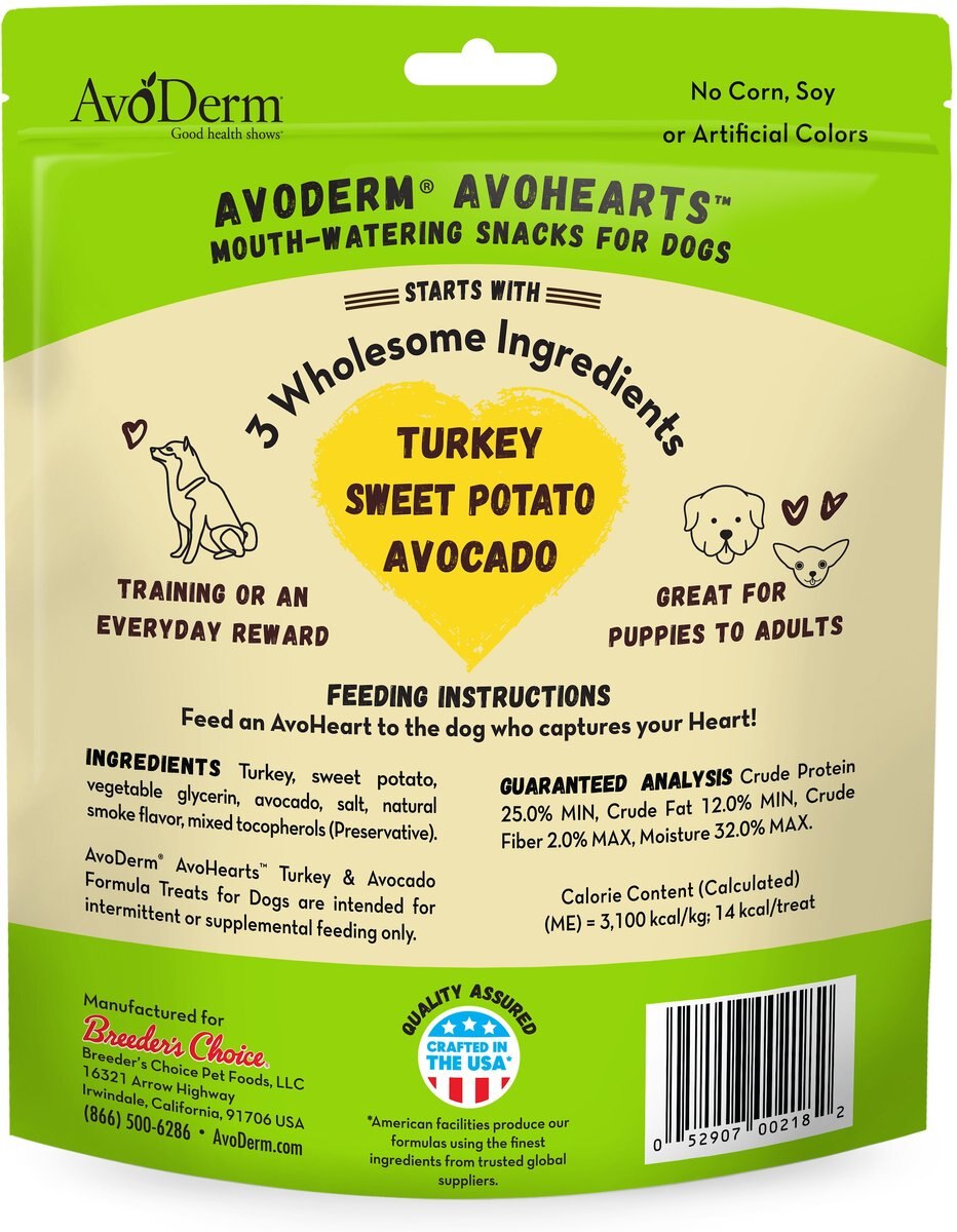 AvoDerm AvoHearts Turkey and Avocado Formula Dog Treats， 5-oz bag