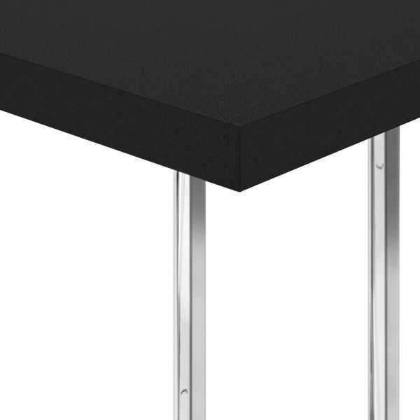 Accent Table， C-shaped， End， Side， Snack， Living Room， Bedroom， Black Laminate， Chrome Metal， Contemporary， Modern