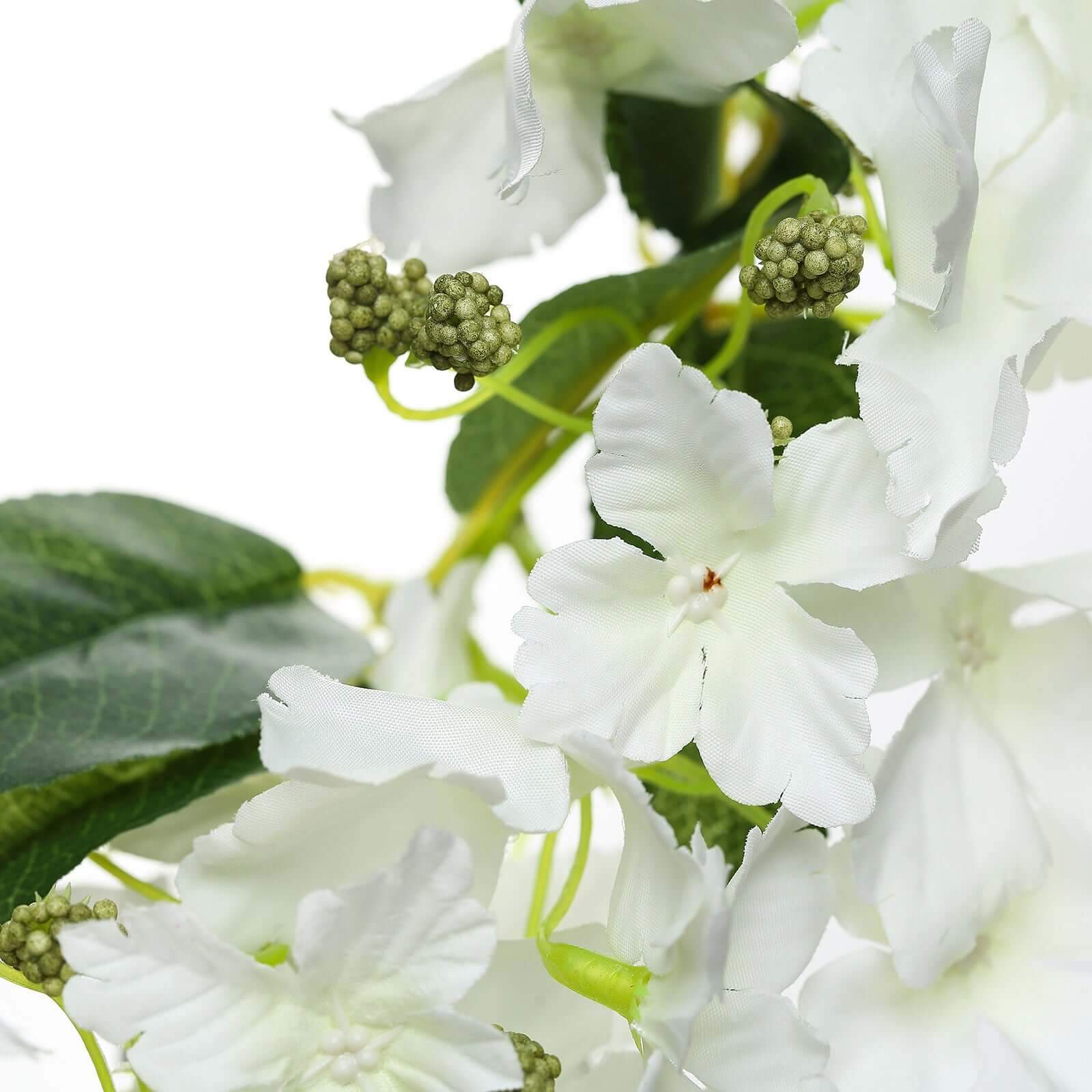 4 Stems White Artificial Silk Hydrangea Flower Branches 41