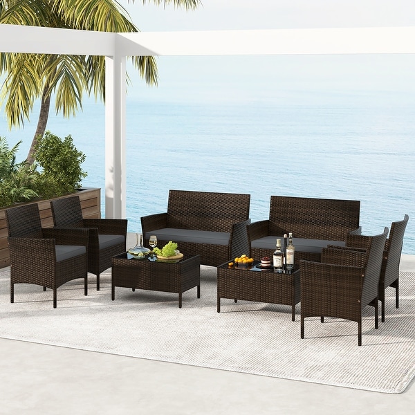 Gymax 8 Piece Patio Rattan Conversation Set Outdoor Wicker Furniture