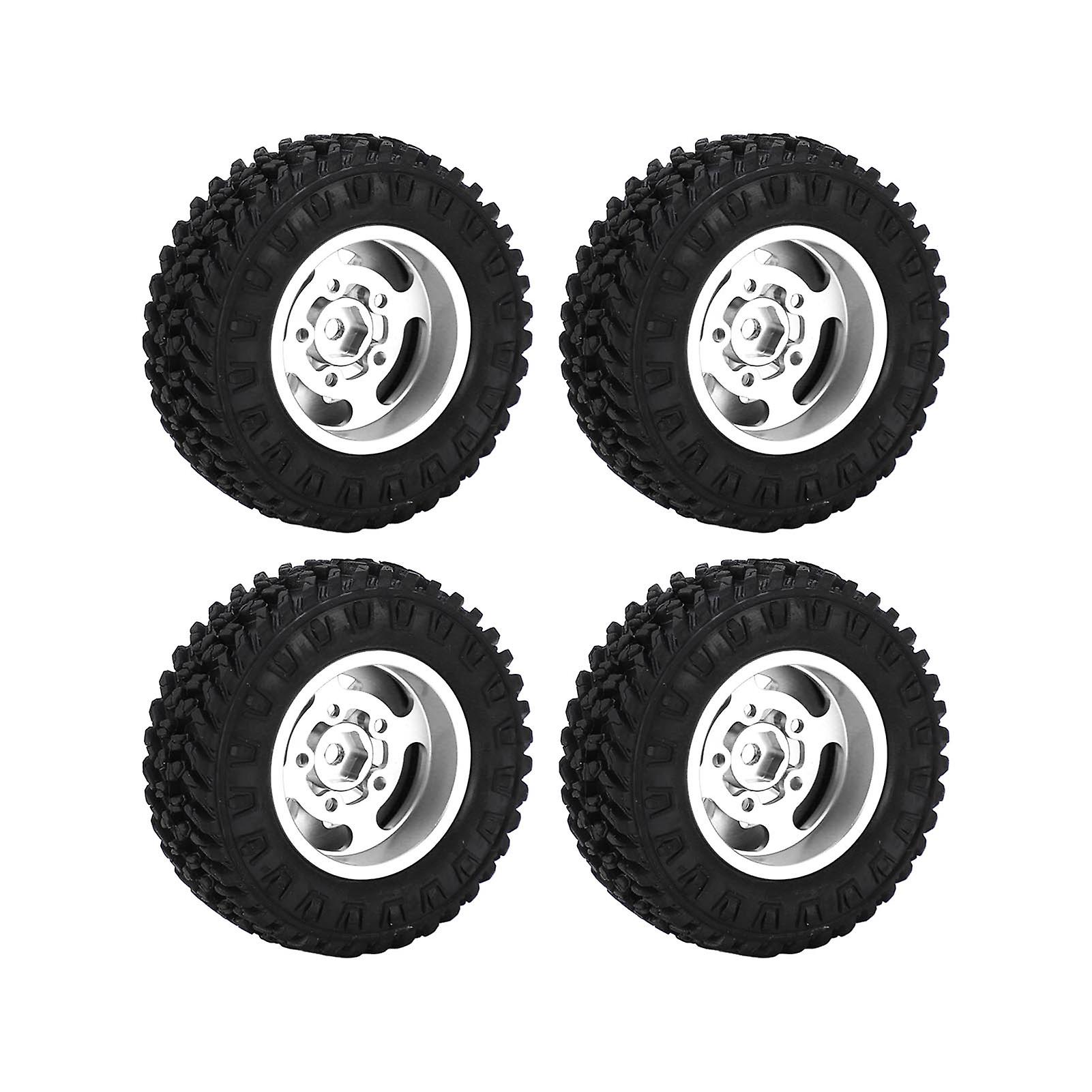 4pcs 55mm Front Rear Rubber Tires And 5 Spoke Metal Wheel Rims Set For Axial Scx24 1/24 Rc Carsilver