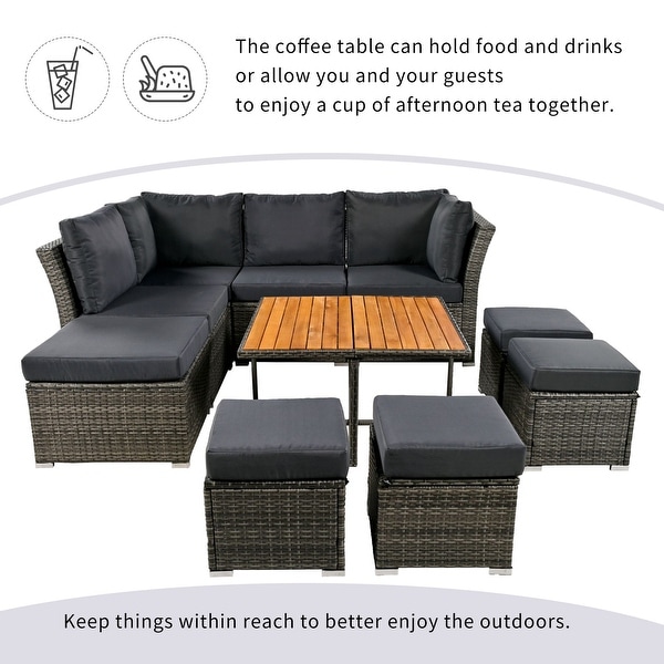 10 Pieces Outdoor Conversation Set with CoffeeTable and Ottomans