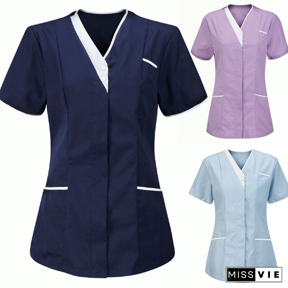 New Women Nursing Working Uniform Short-sleeved V-neck Tops Protective Clothing Tops