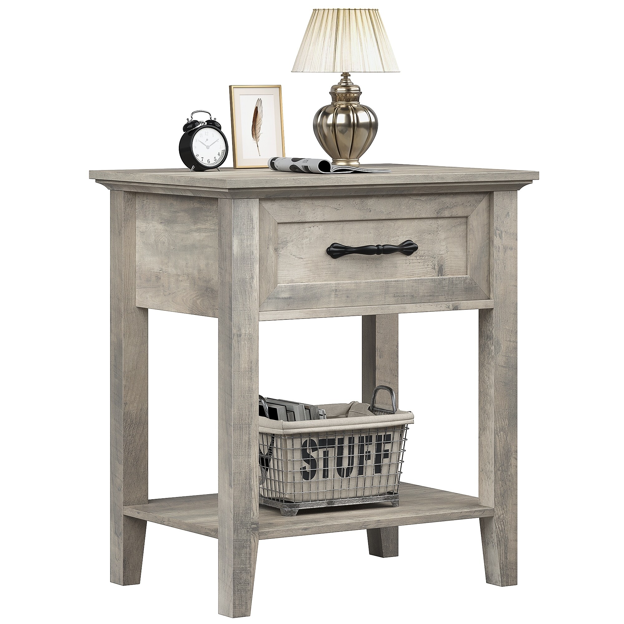 Amyove Square Nightstand， Bedside Table End Table for Bedroom Nursery Living Room