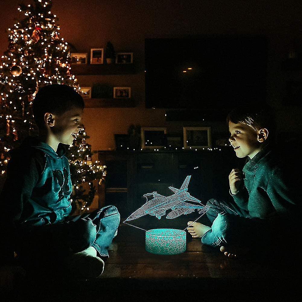 Night Lights For Kids Plane Aircraft Airplane 3d Night Light Bedside Lamp Fighter Toy Light 7 Colors Changing With Remote Control Best Christmas Gifts