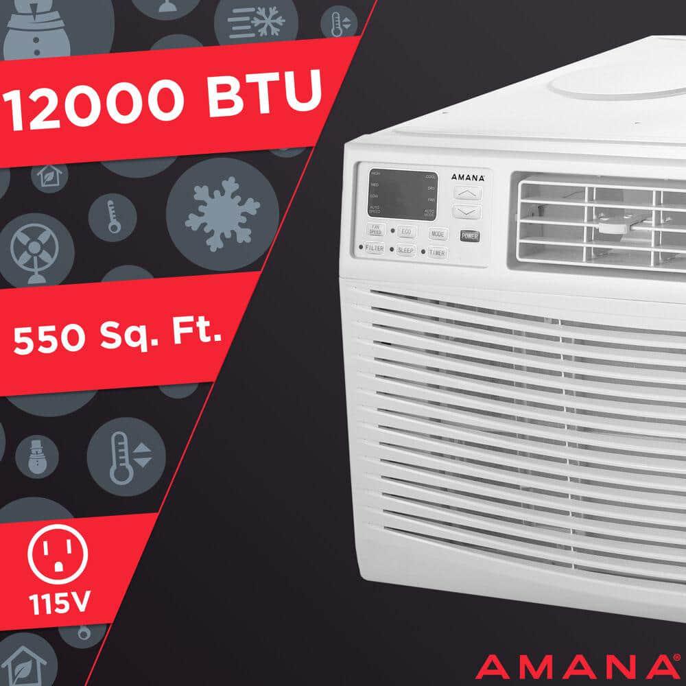 Amana 12000 BTU 115V Window AC w Remote for Rooms up to 550 sq ft 24Hour Timer 3Speed AutoRestart Digital Display White