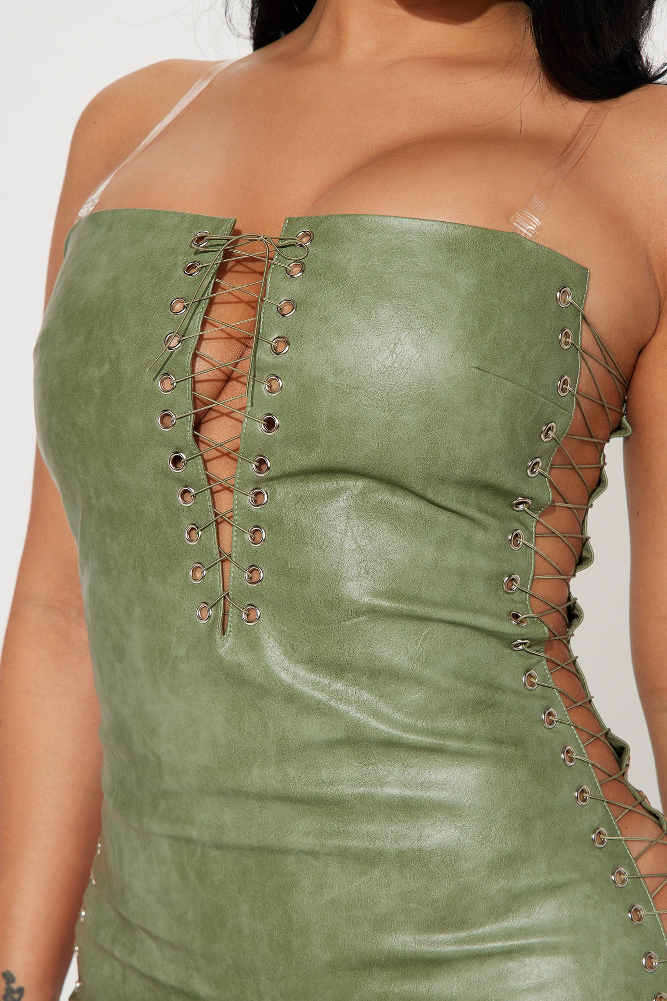 Cassie Leather Mini Dress - Olive