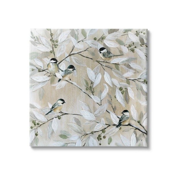 Stupell Industries Chickadee Birds On Tree Branches Soft Berry Fruits