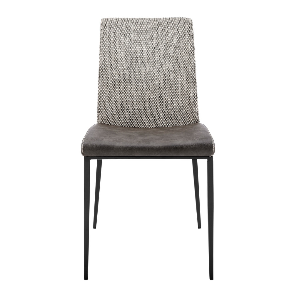 Rasmus Side Chair with Dark Gray Leatherette and Light Gray Fabric with Matte Black Legs   Set of 2