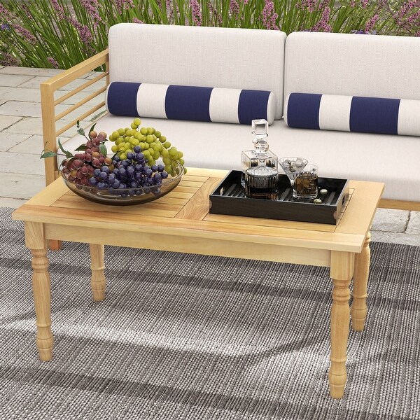 Gymax Patio Coffee Table w/ Solid Teak Wood Structure Slatted Tabletop