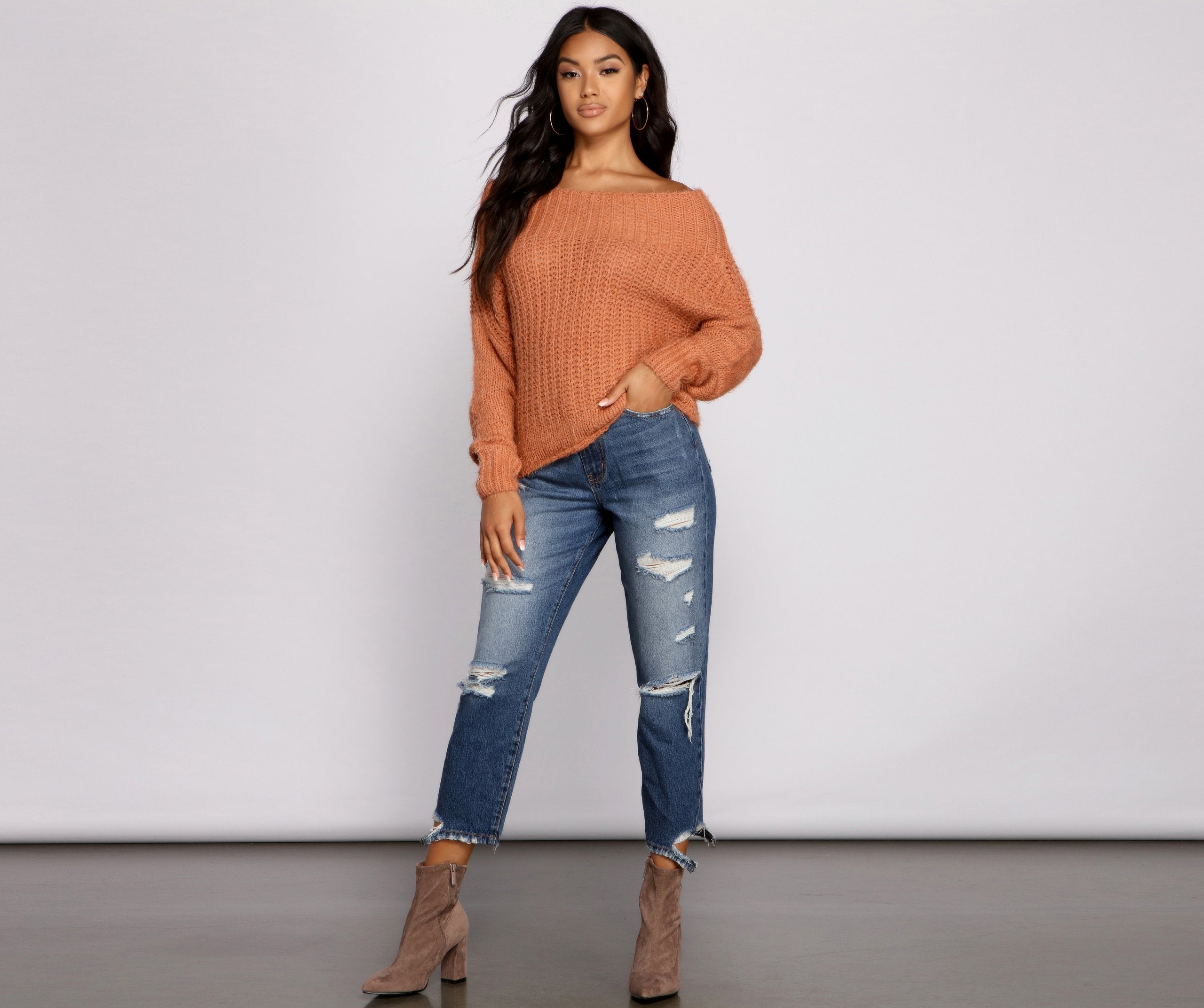 Cozy Eyelash Knit Off The Shoulder Sweater