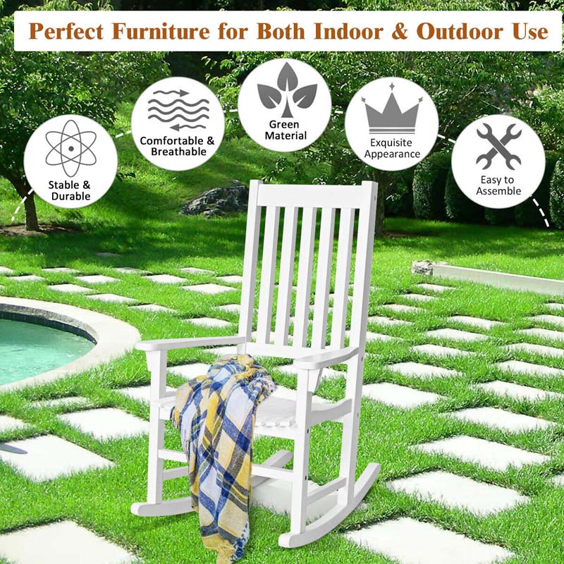 2 Pcs Acacia Wood Rocking Chairs High Back Outdoor Rocker for Porch Patio Lawn